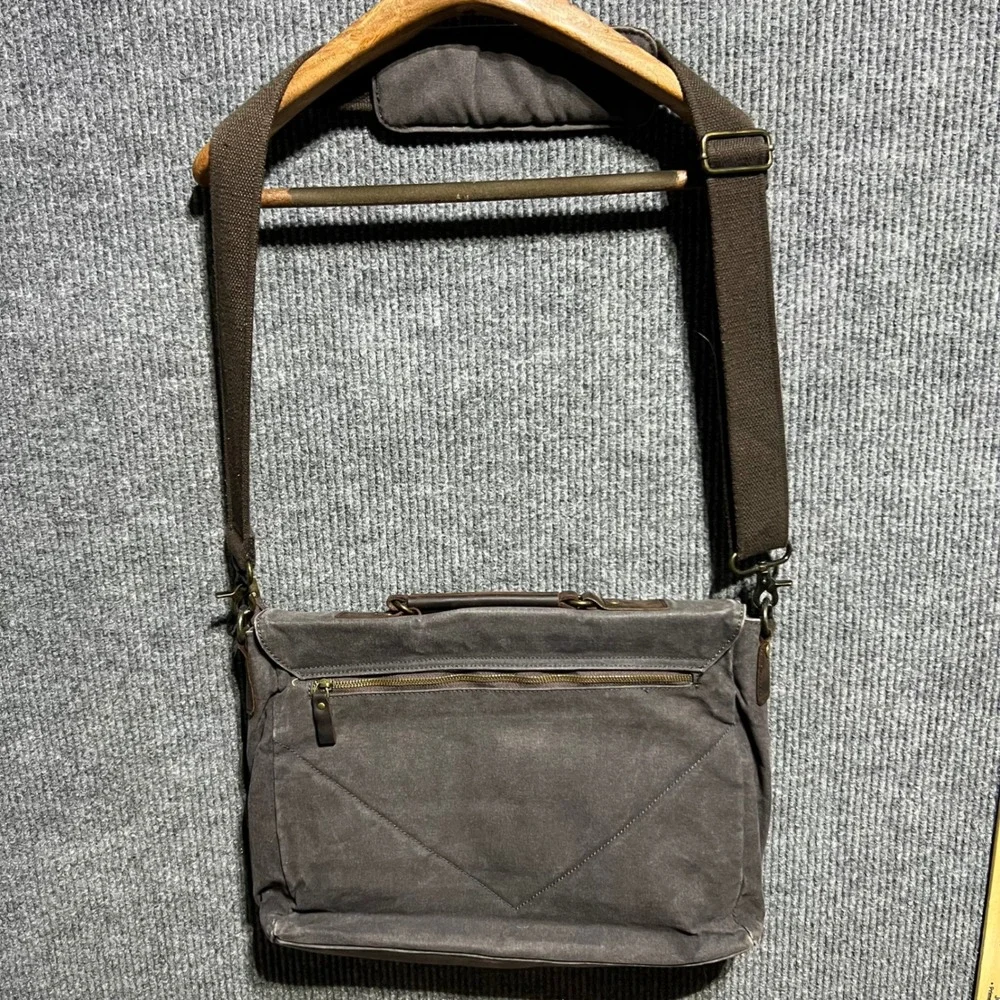 Emissary Messenger Bag Mens OS Grey Waxed Canvas Leather Laptop Satchel Rugged